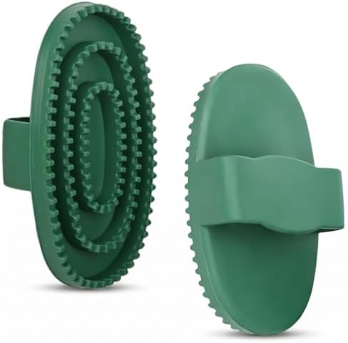 Horse Brush Set, 2 Pack Large Rubber Curry Comb, Horse Grooming Brush & Deshedding Tool for Short Haired Dogs, Flexible Pet Bathing Massage Comb Rubber for Loose Hair & Mud Removal, Green, 5.7"x3.7"