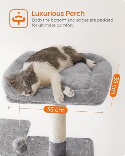 Feandrea Cat Tree, 54.2-Inch Cat Tower, Multi-Level Condo, Light Gray