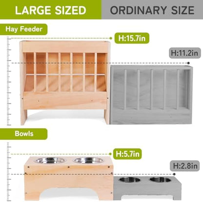 3 in 1 Extra Large Rabbit Hay Feeder with Litter Box, Wooden Bunny Toilet