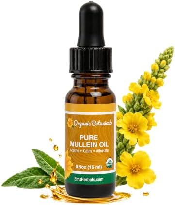 Pure Organic Mullein Oil - Organic Mullein Ear Oil Drops - Natural Ear Care Solution for Earaches, Tinnitus, and Kids - Herbal Mullein Extract Liquid for Soothing Relief (0.5oz)