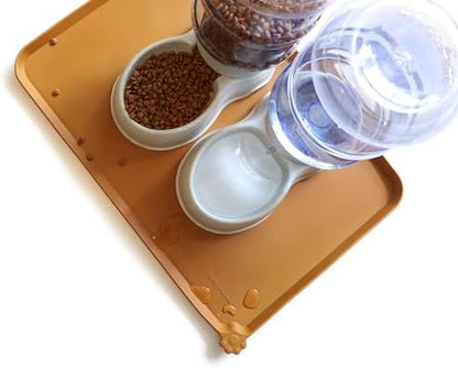 Hoki Found Large Silicone Pet Food Mats Tray - Non Slip Pet Dog Cat Bowl Placemats - Dog Cat Feeding Mat - Waterproof - Butterscotch