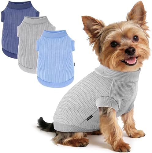 3 Pack Dog Shirt for Small Supplies Functional Waffle Dog Clothes Warm Soft Sweatshirt Outfit for Dogs Cats Pet Apparel