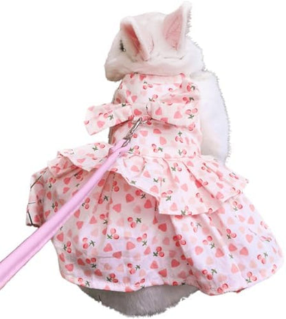 Rabbit Leash and Harness Set Adjustable Bunny Rabbit Dress Rabbits Clothes Outfit for Small Pet Ferret Guinea Pig Kitten Puppy (Dark Pink,S)