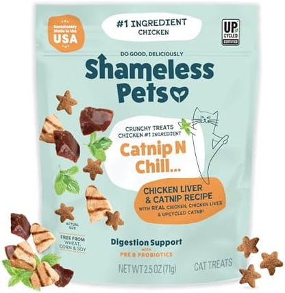 Shameless Pets Catnip N Chill Chicken Liver Crunchy Cat Treats, 1-Pk