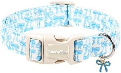 Lionet Paws Summer Dog Collar- Cute Blue Bow Dogs Collar with Plastic Buckle and Bowtie Pendant,Dog Collar for Small Medium Dogs Girl
