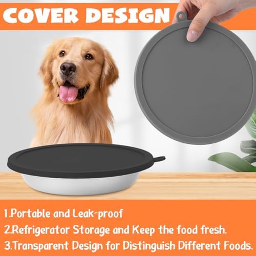 Patelai 4 Pcs Dog Bowl with Lid, Black, Gray