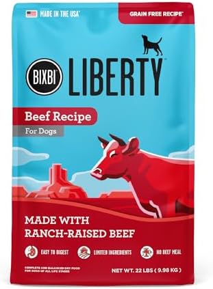 BIXBI Liberty Grain-Free Dry Dog Food, Beef Recipe – Fresh Meat, High Protein, No Meat Meals – USA Made, 22 lbs