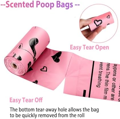 Pink Dog Poop Bags Rolls with Dispenser Leak Proof 540 Count Unscented
