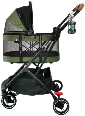 ROODO 2026 Upgraded Version 3-in-1 Dog Cat Stroller with Detachable Carrier Folding Lightweight Portable Travel Pet Gear All-Terrain Puppy Doggie Kitty Bunny Stroller for 35 lbs (Green)