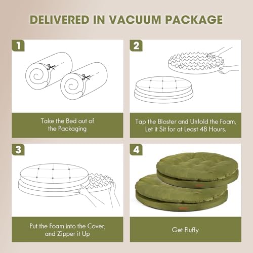 ClevaHome Orthopedic Dog Bed for Large Dogs, 36 inches Dual Layer Water Repellent Round Pet Bed with Washable Cover Nonslip Bottom (Olive Branch)