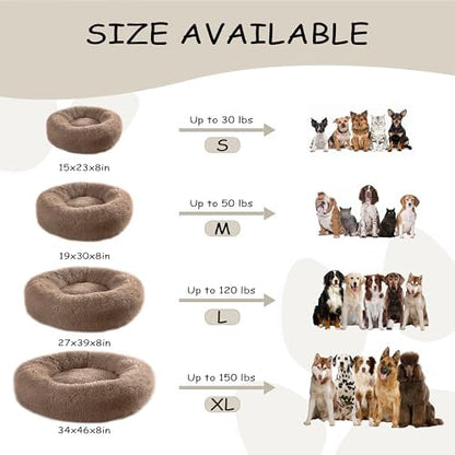 Bunlitent 46'' Donut Dog Bed, Calming Dog Bed for Large Sized Dog, Brown
