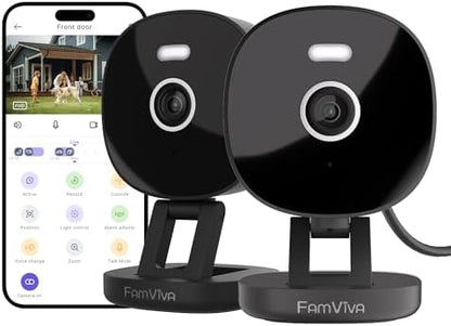 2K Security Camera Wired, Outdoor/Indoor for Home, Pet, Baby, Nanny, IP65 Waterproof Color Night Vision, White Light & Siren, Recording, Motion Detection, Compatible with Alexa,Black-2P