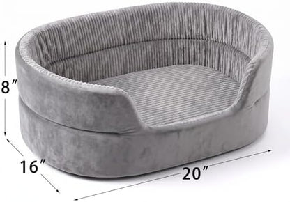 Small Dog Bed Cat Bed 16x20 Inch, Calming Pet Bed for Dogs & Cats, Machine Washable Dog Bed, Half-Enclosed Open-Top Velvet Anti-Anxiety Bed, Cozy Snuggle Bed (Grey)