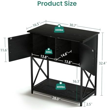 20-29 Gallon Aquarium Stand, Metal Stand Fish Tank Rack with Accessories Storage Cabinet for Aquarium Reptile/Turtle/Fish Terrariums Table 16.5 x 30.7 x 31.8 Inches 330 LBS (Black)