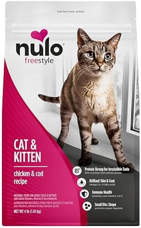 Nulo Freestyle Cat & Kitten Dry Food - Chicken & Cod Recipe, High Protein Grain Free Cat Food, Natural Kibble with Probiotics & Omega Fatty Acids, 4lb Bag