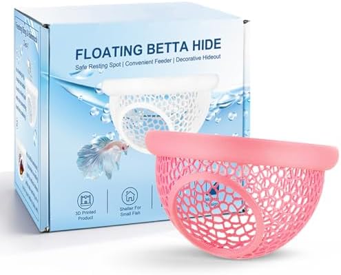Pink Floating Betta Hide & Shrimp Cave – 3D Printed Aquarium Hammock, Feeding Ring & Resting Spot for Betta Fish, Shrimp & Small Fish (Eco-Safe PLA)