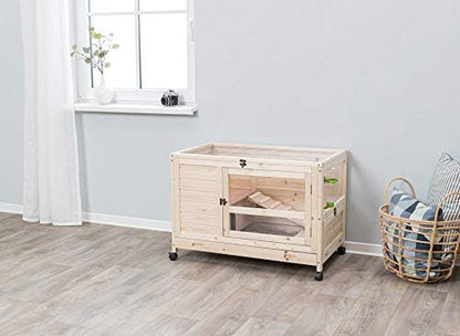 TRIXIE Natura X-Small Indoor Rabbit Hutch, Pet House for Rabbits and Guinea Pigs, Bunny Cage on Wheels, Pull Out Tray