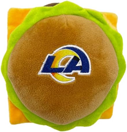 NFL Los Angeles RAMS Cheese Burger Plush Dog & CAT Squeak Toy - Cutest Stadium HAMBERGER Snack Plush Toy for Dogs & Cats with Inner Squeaker & Beautiful Football Team Name/Logo