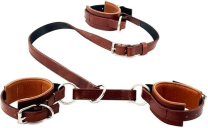 Jeereal Equine 3-Way Heavy Latigo Leather Horse Hobble, Soft Padded with Stainless Steel Hardware, Adjustable, Curbs Pawing and Kicking