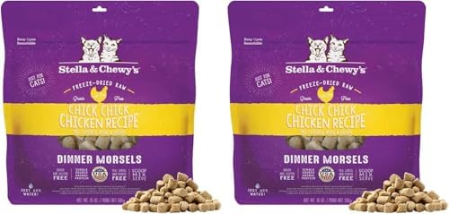 Stella & Chewy's Freeze-Dried Raw Cat Dinner Morsels - Premium Chicken Recipe with 98% Cage-Free Meat & Organs - Natural Grain-Free Cat-& Kitten Food - Made in USA - 18 oz,(Pack of 2)