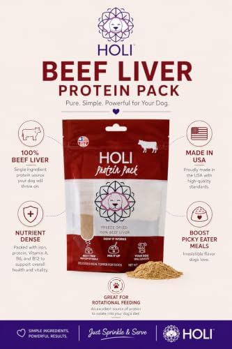 HOLI Beef Liver Powder Dog Food Topper – Freeze Dried Beef Liver Dog Topper for Dry Food – Single Ingredient, Human-Grade Meal Topper for Picky Dogs – Grain Free & All Natural - 4oz