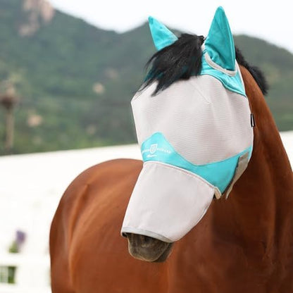 Harrison Howard Full Face Horse Fly Mask UV Protection and Breathable for Equine Use Comfortable Mint-Grey S