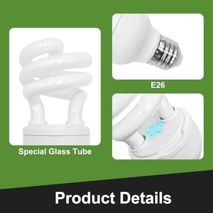UVB Reptile Light, 5.0 15W UVA UVB Light for Reptiles, Spiral Compact Fluorescent UVB Bulb for Chameleons Tortoise Iguanas and Snakes
