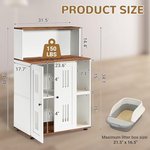 Yafylly Litter Box Enclosure for 2 Cats, Double Litter Box Enclosure with Scratch Mat, Hidden Cat Litter Boxes Furniture for Most Litter Boxes, White
