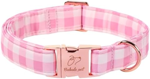 Girl Dog Collar, Classic Pink Gingham Dog Collars - Soft Adjustable Spring Summer Everyday Collars for Small Medium Large Dogs, Sweet Checkered Female Dogs Collar S
