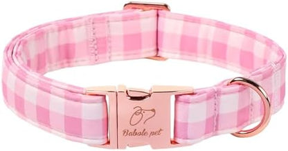 Girl Dog Collar, Classic Pink Gingham Dog Collars - Soft Adjustable Spring Summer Everyday Collars for Small Medium Large Dogs, Sweet Checkered Female Dogs Collar L