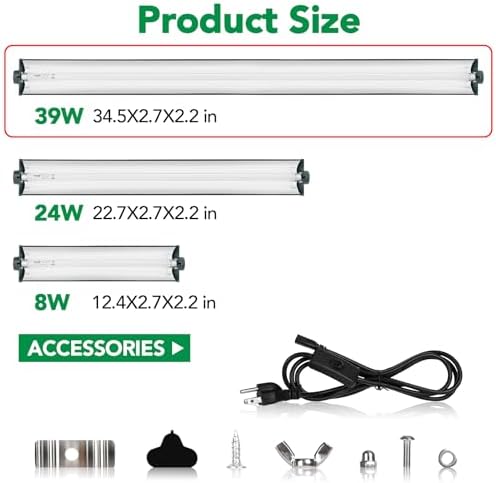 T5 Reptile Light Fixture Green Combo Kit 39W Light Fixture Reptile Terrarium Hood 10.0 UVB Light Bulb Fluorescent Tube Ideal for Tropical and Deserts Such as Bearded Dragon Lizards and Tortoises