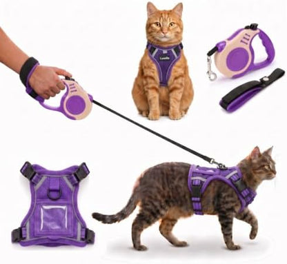 Luxelle Escape-Proof Cat Harness and Leash Set – Adjustable No Pull Soft Vest with 360° Reflective Straps, Built-in Pocket & Wrist Strap, Breathable Mesh Outdoor Harness for Cats & Kittens