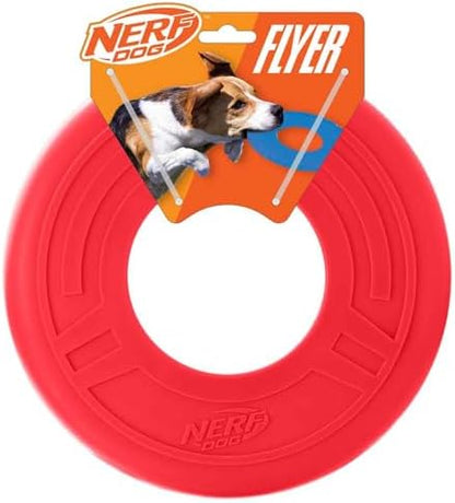 Nerf Dog Atomic Flyer Outdoor Dog Toy, 10 Inch Flying Disc Dog Fetch Toy, Rubber Dog Toy for Medium Dogs and Large Dogs, Red