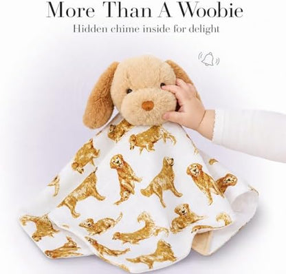 Mud Pie Golden Retriever Woobie Lovey Blanket, Plush Baby Security Blanket with Chime Rattle and Minky Lining