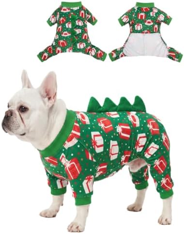 CuteBone Dinosaur Costume Halloween Christmas Dog Pajamas, Stretchy Spandex Crystal Velvet Sleepwear Coat for Small Dogs, Soft & Warm Pet Outfit Clothes for Cold Weather, Cozy Pullover Design COSP27L