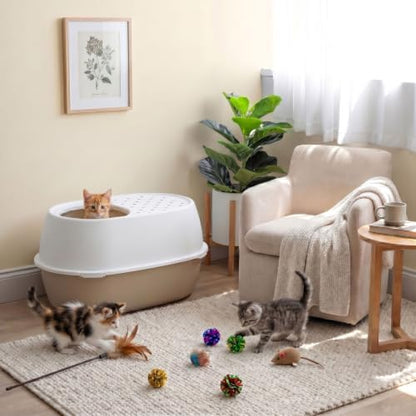 IRIS USA XX-Large Top Entry Cat Litter Box, Dog Proof, Beige/White