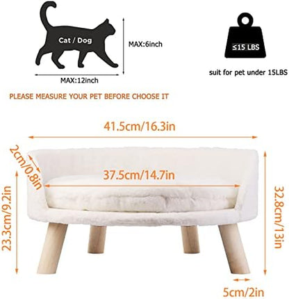 Elevated Dog Bed: Cat Bed for Indoor Cats with Cozy Pad Waterproof - Nordic Cat Stool Chair with Sturdy Wood Legs Anti Slip for Puppy Kitten