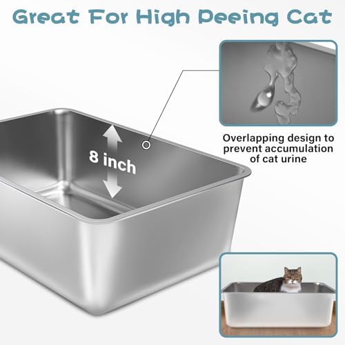 Stainless Steel Litter Box XXL, Metal Litter Boxes 8 inch Deep