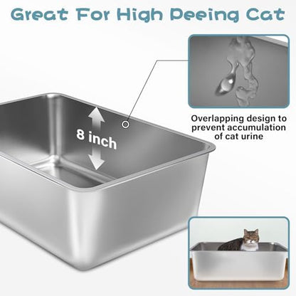 Stainless Steel Cat Litter Box, XXL Metal Litter Boxes 2 Pack