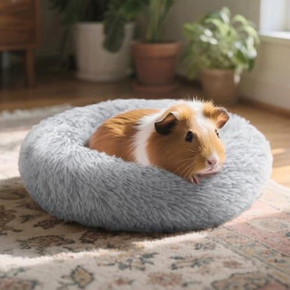 Guinea Pig Bed Soft Washable Donut-Shaped Burrowing Pet Bed for Dwarf Rabbits, Hedgehogs, Chinchillas, Ferrets, Rats Small Animal Mat for Snuggling and Playtime - Light Grey