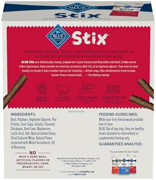 Blue Buffalo Stix Natural Soft Moist Dog Treats Togo Beef Recipe, 1oz Bags, (Pack of 36)