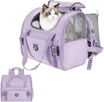 Lollimeow Expandable Cat Carrier Backpack for Large Cats - Airline Approved Pet Carrier Backpack for Small Dogs, Hiking & Travel, Waterproof with Breathable Mesh, 14lbs Capacity (Lavender, Standard)
