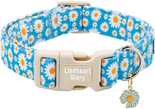 Lionheart Glory Dog Collar - Cute Daisy Floral Pet Collar with Quick Release Buckle, Soft Adjustable Collar for Large Dogs Puppy Male Female Spring Summer