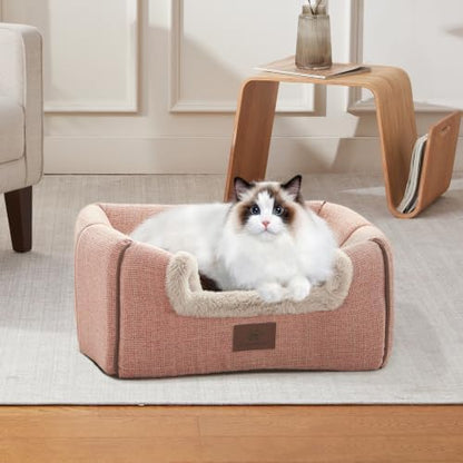 WINDRACING Cat Beds for Indoor Cats, 2-in-1 Cat Bed Cave with Anti-Slip Bottom, Cozy Cats House Tent Suitable for All Seasons, for Medium & Large-Sized Pets Light Pink, L(17.5 X 17.5 X 17.5 Inch)