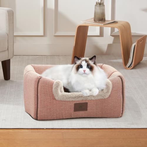 Cat Beds for Indoor Cats, 2-in-1 Cat Bed Cave with Anti-Slip Bottom, Cozy Cats House Tent Suitable for All Seasons, for Small & Medium-Sized Pets Pink(M:15X15X15Inch)