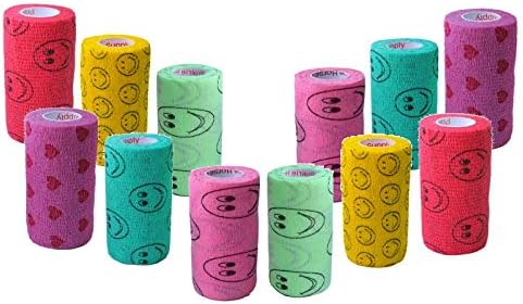3 Inch Vet Wrap Tape Bulk (Assorted Patterns) (Pack of 12) Self Adhesive Adherent Adhering Flex Bandage Grip Roll Dog Cat