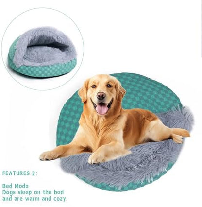 Cat Bed Hooded Plush Nest with Self-Warming Cozy Cave, Calming Anti-Anxiety Pet Bed for Indoor Cats & Small Dogs, Removable Washable Cover & Waterproof Bottom - Gray