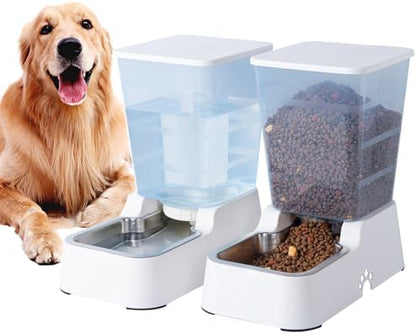 Meikuler Pets Auto Feeder 5.2L,Food Feeder and Water Dispenser Set for Medium & Large Dogs Cats and Pets Animals (White)