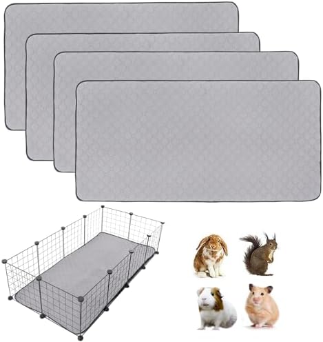 4Pack Guinea Pig Cage Liners, 24''X48'' Washable Guinea Pig Pee Pads, Non Slip Reusable Super Absorbent Guinea Pig Training Mat Bedding Fleece for Small Animals Hamster Rabbit Chinchilla Rat