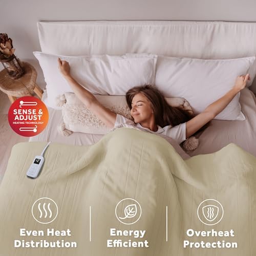 Sunbeam Heated Blanket Royal Ultra Fleece 12 Heat Pebble Gray Full 84x72